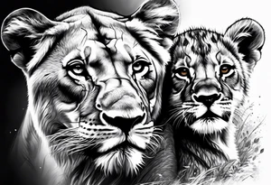 LIONESS TWO CUBS tattoo idea