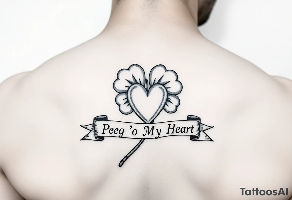 Shamrock with a heart and a banner that says "Peg 'o My Heart" tattoo idea