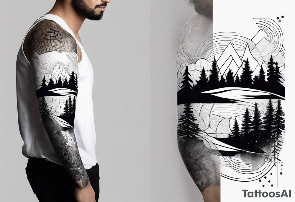 Wald silhouette mit geometrik muster im hintergrund tattoo idea