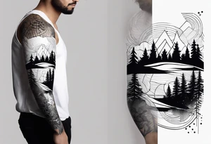 Wald silhouette mit geometrik muster im hintergrund tattoo idea