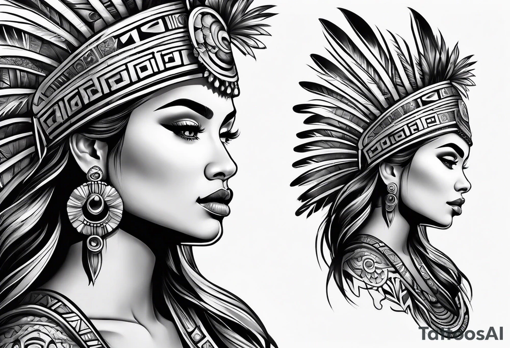 Aztec princess side profile tattoo idea