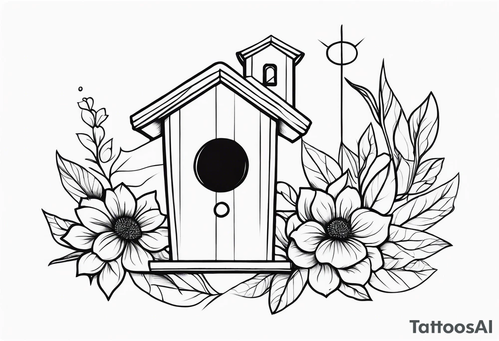 Outline of a birdhouse tattoo idea