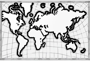 Latin america map, China map, europe map, coordinates lines, airplane flying, chip cargo on waves tattoo idea