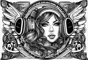 Lines and cables weave and interconnect keyboards, drums, guitars, speakers, headphones, and cassette tapes. tattoo idea