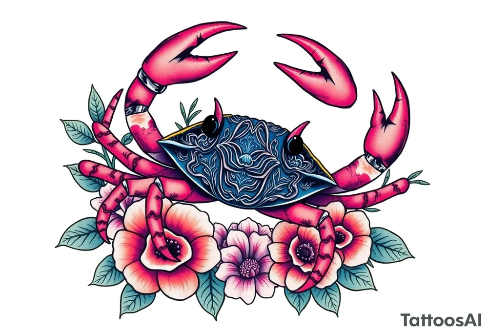 Crab in floral tattoo idea