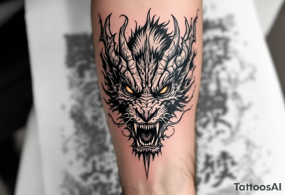 scary big dragon hissing long tattoo idea