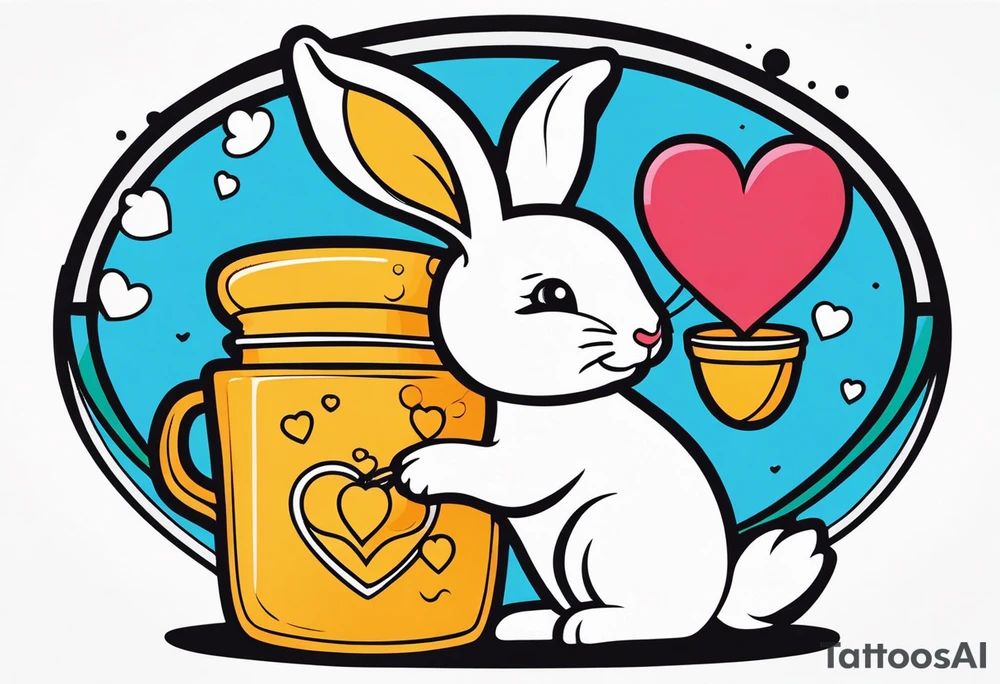 Side view outline of bunny with heart and honey pot minimalistic tattoo tattoo idea
