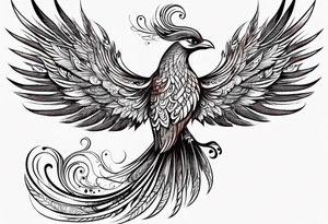 russian firebird phoenix in-flight with very long fancy tail tattoo idea