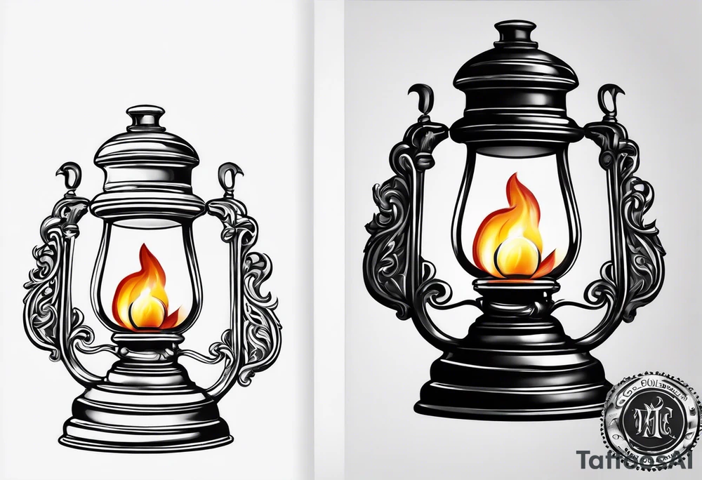 Oil lamp with gravestone tattoo idea