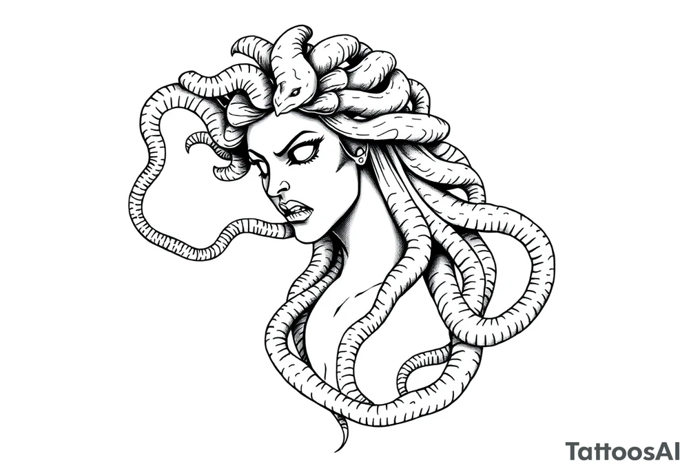 Scary Greek female god medusa with snake hairs tattoo idea