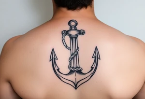 weathered anchor wrapped in nautical rope with sea waves tattoo idea