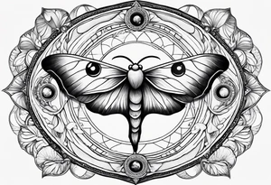 luna moth surrounded by the phases of the moon tattoo idea