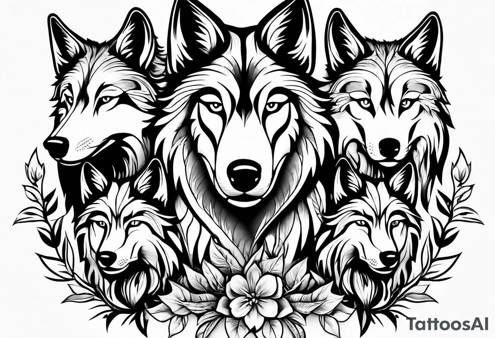 Wolf family of 5 tattoo idea