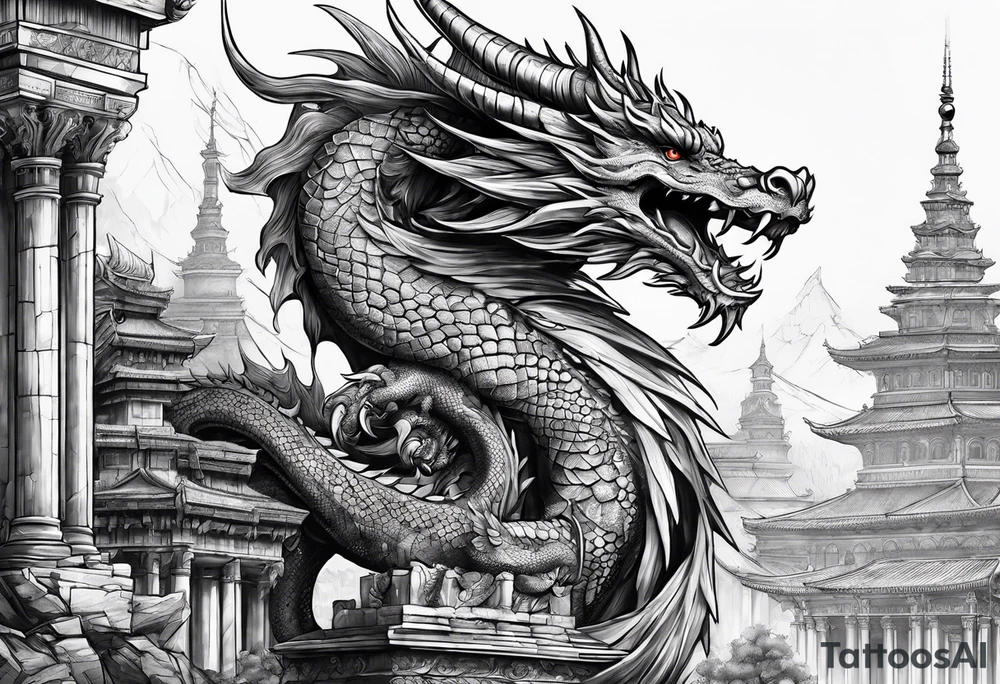 Dragon roman empire buildings columns tattoo idea