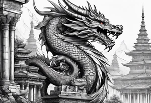Dragon roman empire buildings columns tattoo idea