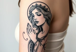 Florence from Florence and the machine as a saint in an art nouveau  style similar to her dance fever album cover art tattoo idea