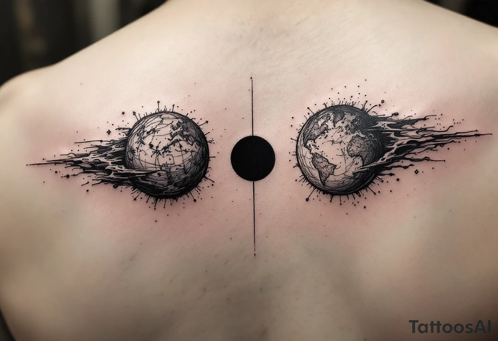 2 different worlds on both sides of a black hole tattoo idea