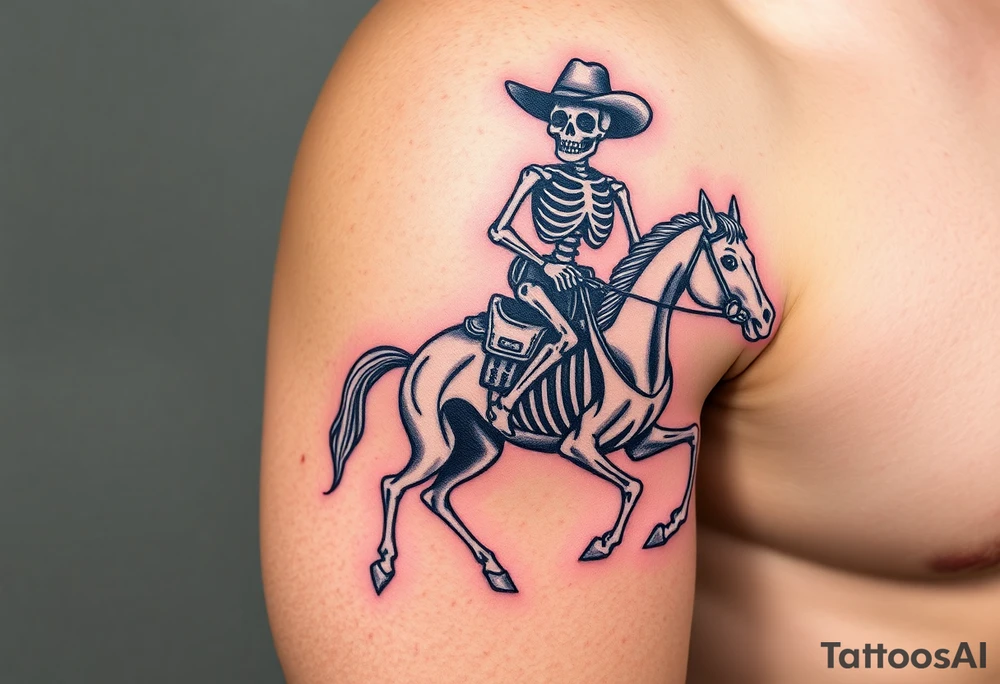 cowboy skeleton riding a skeleton horse, tattoo idea