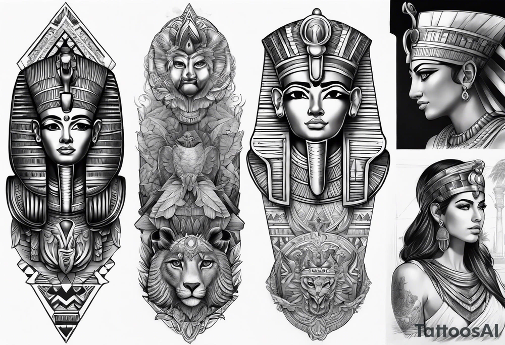 mix sleeve of egyptian and greek tattoo idea