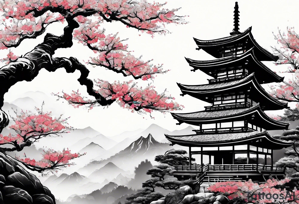 samurai and bonsai tree in japan tattoo idea