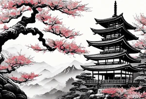 samurai and bonsai tree in japan tattoo idea