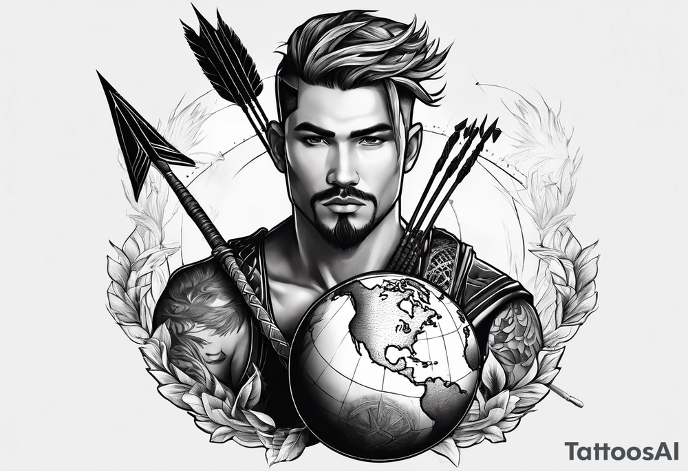 a man with arrows shot at him while holding a globe tattoo idea