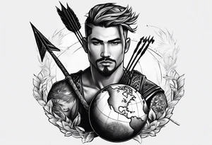 a man with arrows shot at him while holding a globe tattoo idea