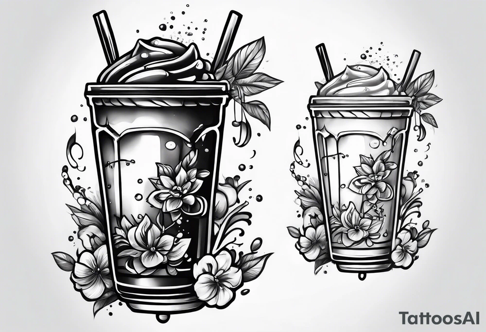 Dancing anime boba tea tattoo idea