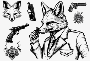 a fox holding a gun and smoking a coggarte tattoo idea
