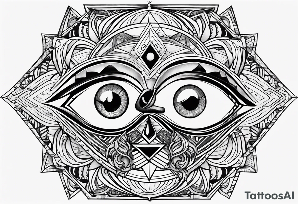 Eye ra and eye of hours tattoos with geometric blending into ephemeral shapes tattoo idea