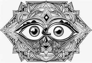 Eye ra and eye of hours tattoos with geometric blending into ephemeral shapes tattoo idea