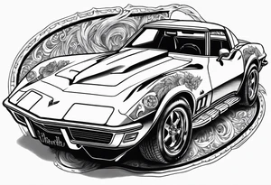 Skeleton driving a 1976 Corvette tattoo idea