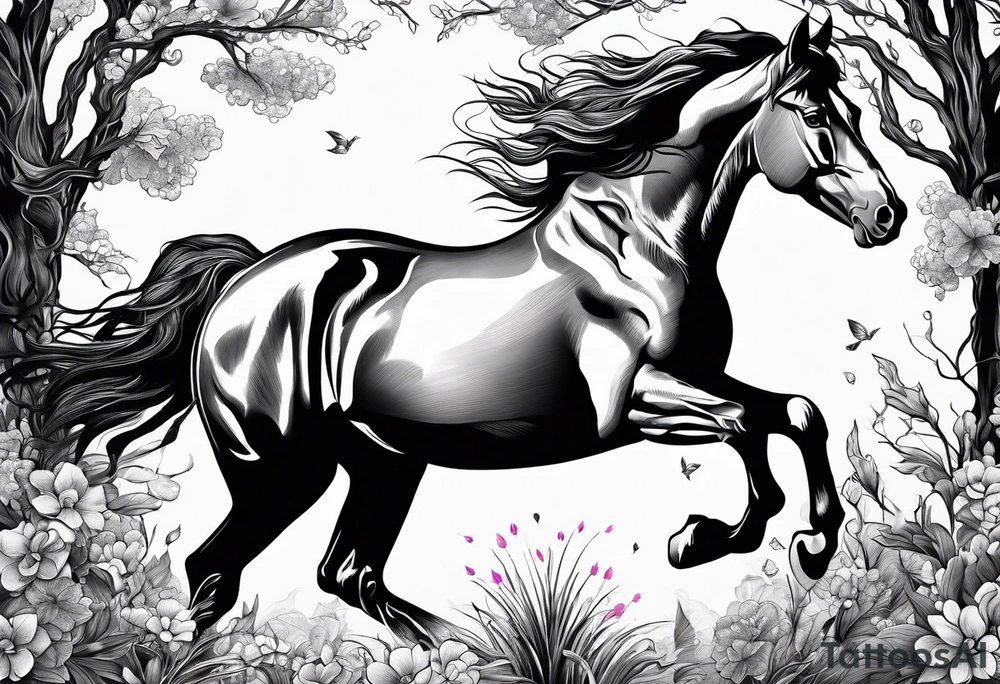 Turn pink ribbon into bucking horse tattoo idea