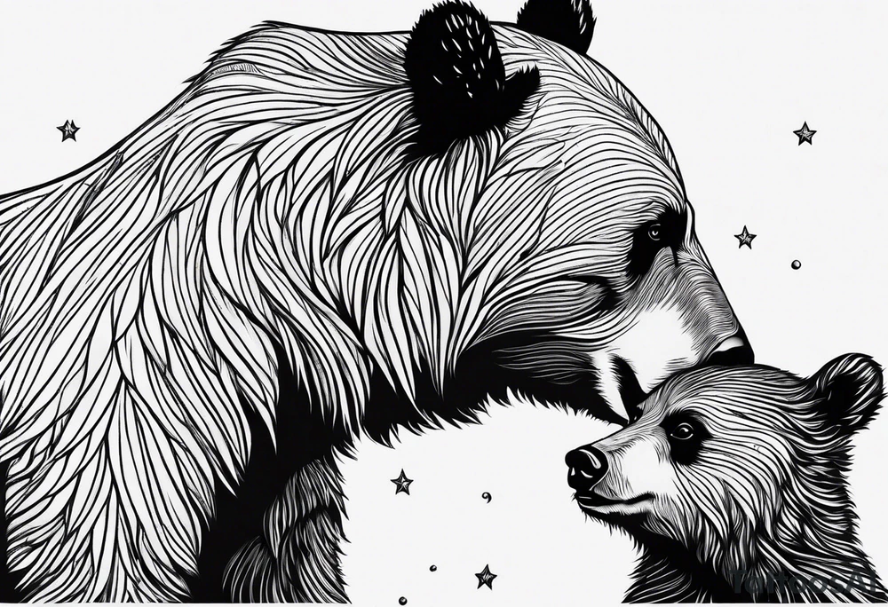 mother bear and cub looking at each other teardrop shaped simple tattoo idea