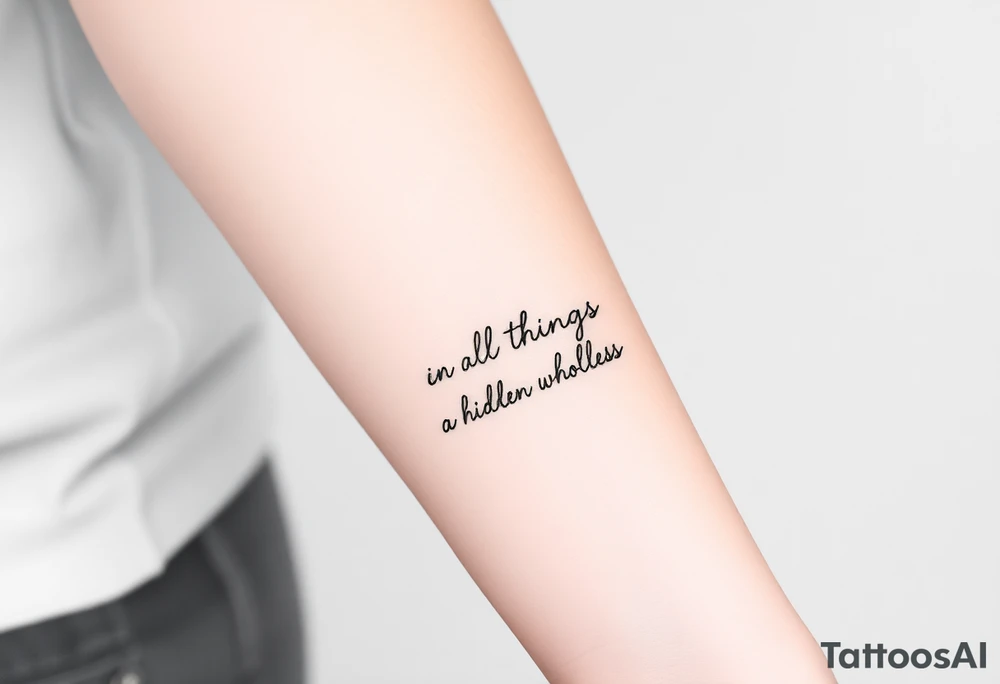 Linear tattoo symbolizing the phrase “in all things there is a hidden wholeness” tattoo idea