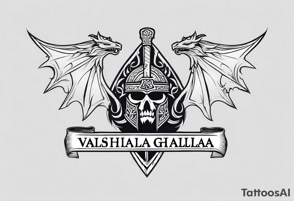 Valhalla sword dragon head axe viking church tattoo idea