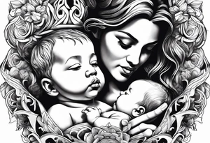 chest tattoo : 
mom and baby son statue tattoo idea