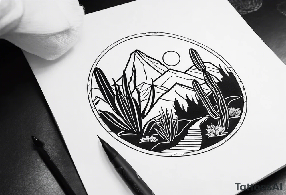 Mountains,  cactus,  forearm tattoo idea