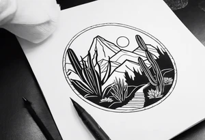 Mountains,  cactus,  forearm tattoo idea