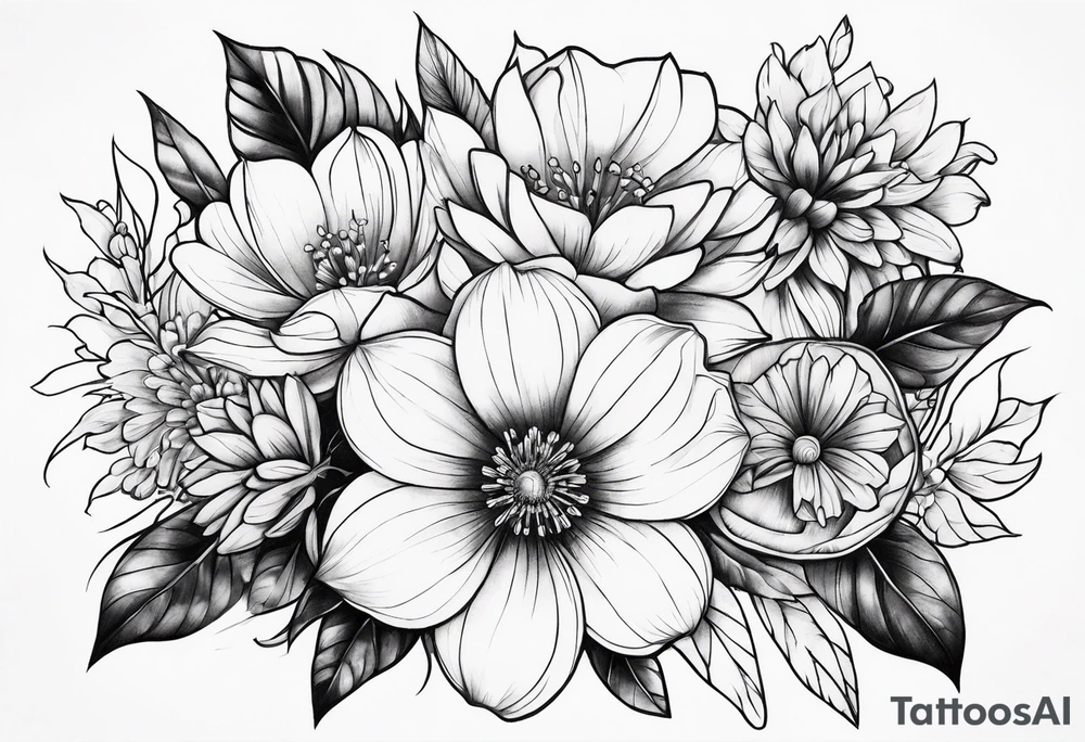 Neotraditional flowers tattoo idea