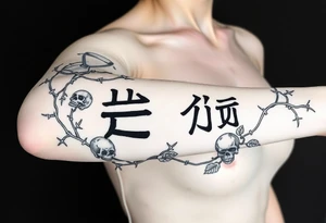 barbed wire hourglass bad luck vines bones skulls reaper a large text of 사랑은 아프다 tattoo idea
