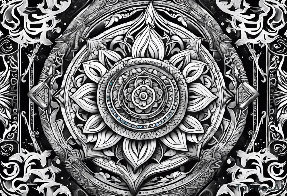 Sleeve tattoo based around Sanskrit Om symbol tattoo idea