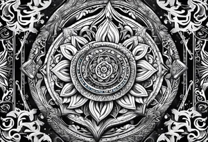 Sleeve tattoo based around Sanskrit Om symbol tattoo idea