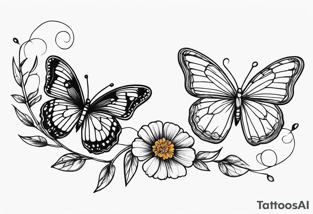 Small Butterflies with marigolds on a vine tattoo idea