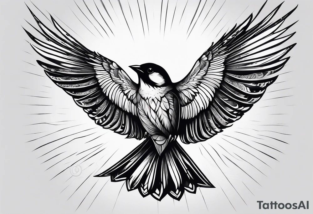 one flying 
sparrow, sunrays, tattoo idea