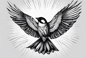 one flying 
sparrow, sunrays, tattoo idea