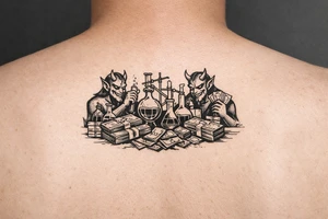 Meth lab with demons and money tattoo idea