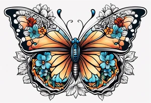 butterfly 
with flowers around it vintage old school traditional tattoo idea