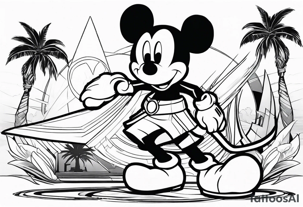 mickey mouse assassins creed character that is in the style of tron with palm trees tattoo idea