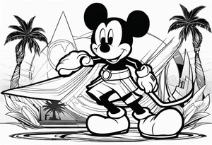 mickey mouse assassins creed character that is in the style of tron with palm trees tattoo idea